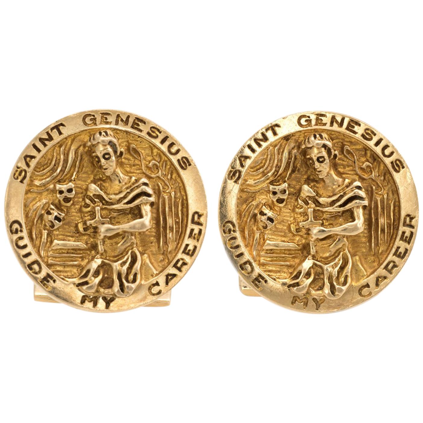 Ruser Boutons de manchette vintage en or jaune 14 carats de la collection Saint Genesius Estate Fine Jewelry