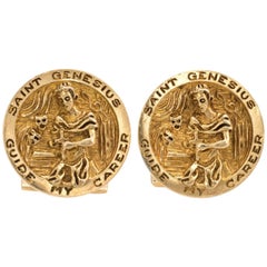 Ruser Cufflinks Vintage 14 Karat Yellow Gold Saint Genesius Estate Fine Jewelry