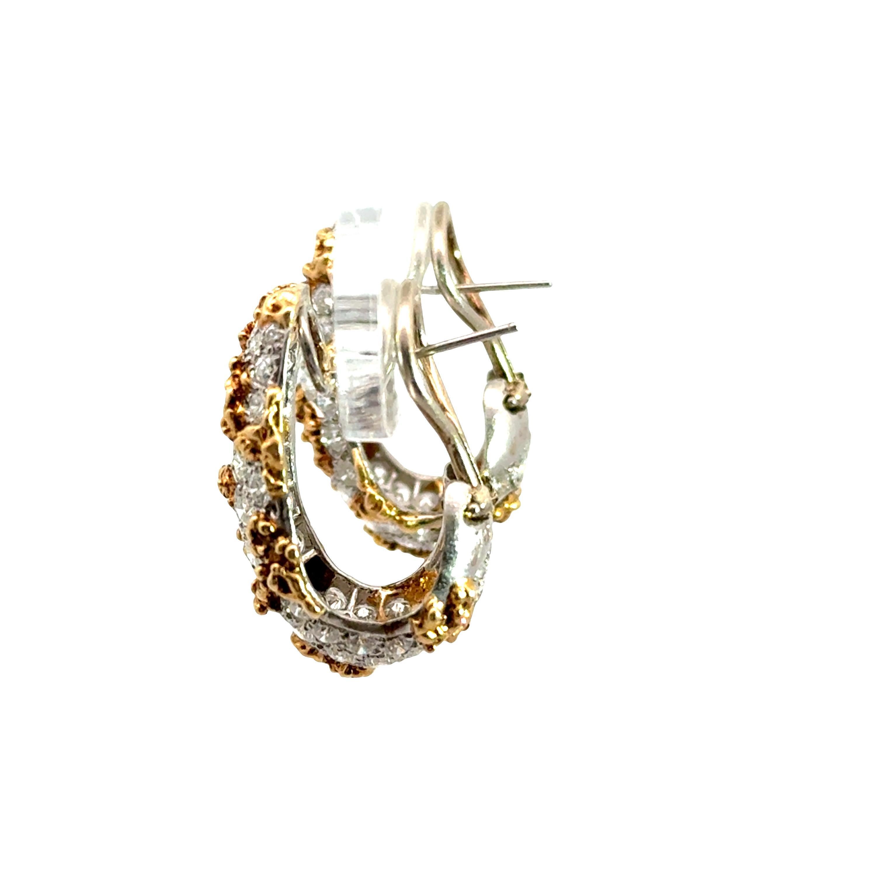 Ruser Diamond Boucles d'oreilles Huggie en or blanc et jaune 18k Pour femmes en vente