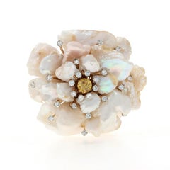 Ruser Diamond Baroque Pearl Vintage Flower Brooch Gold 14k Plat 1.23ctw GIA Pin