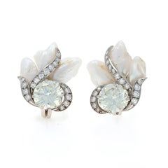 Ruser Diamond South Sea Baroque Pearl Vintage Clip-On Earrings - 950 18k 5.04ctw