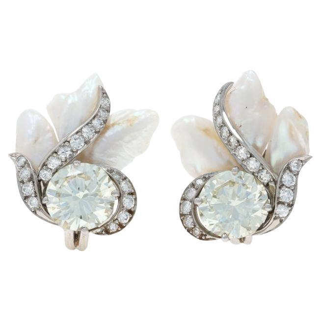 Ruser Diamond South Sea Baroque Pearl Vintage Clip-On Earrings - 950 18k 5.04ctw For Sale