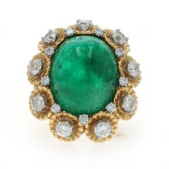 Ruser Emerald Diamond Vintage Halo Cocktail Ring Gold 18k Platinum 19.85ctw GIA