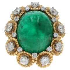 Ruser Emerald Diamond Vintage Halo Cocktail Ring Gold 18k Platinum 19.85ctw GIA