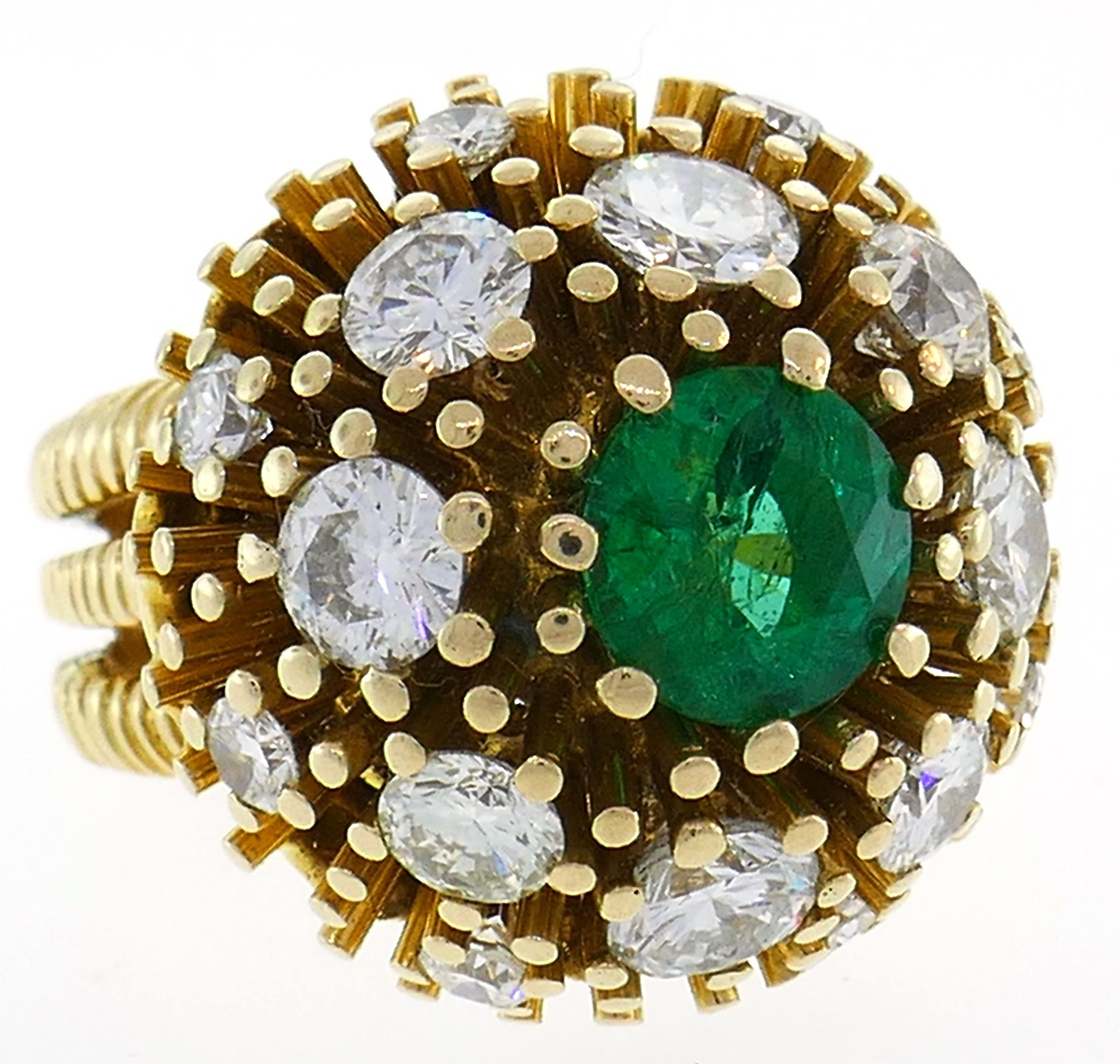 Women's Ruser Emerald Diamond Yellow Gold Ring 1960s
