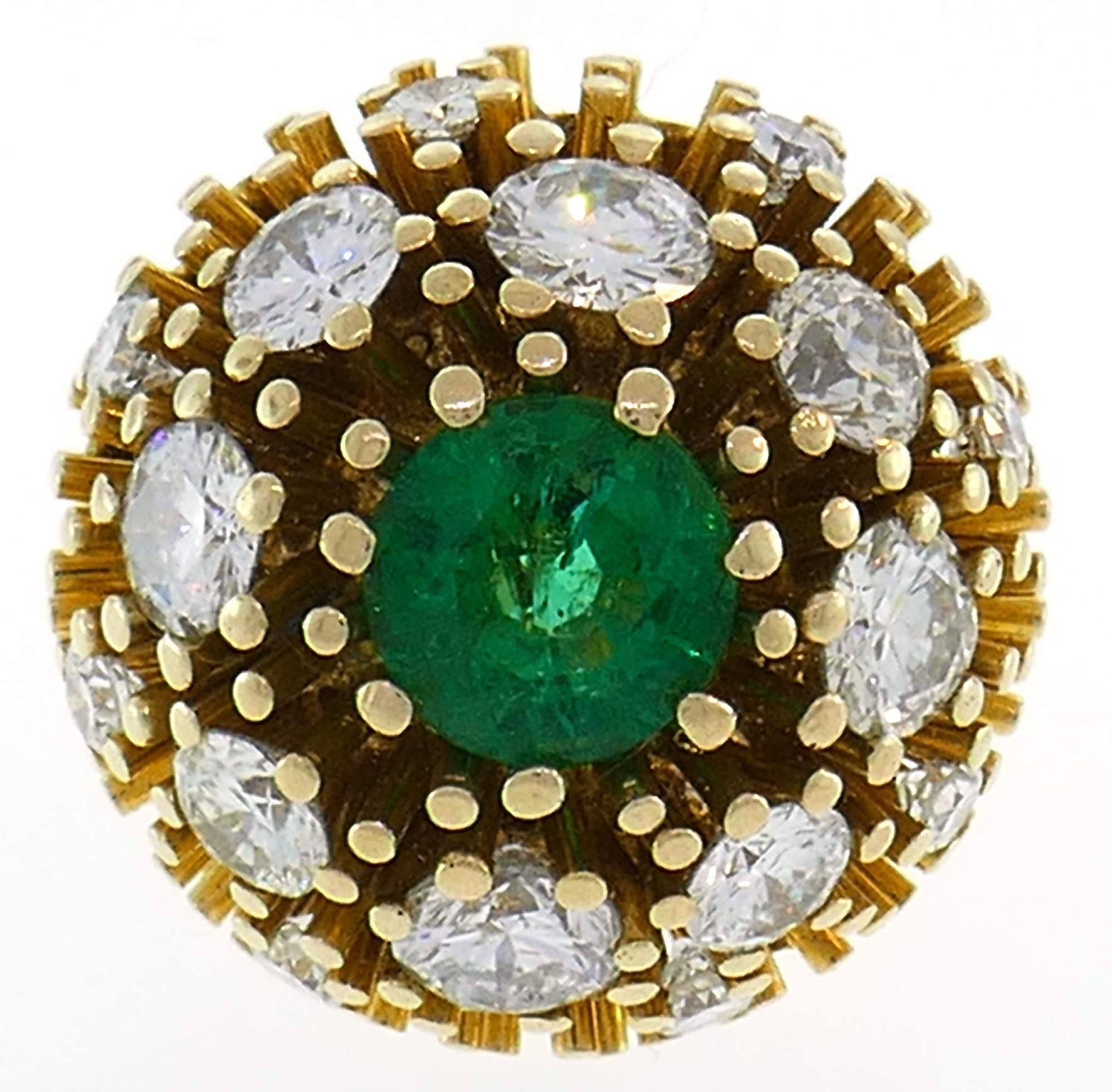 Ruser Emerald Diamond Yellow Gold Ring 1960s 1