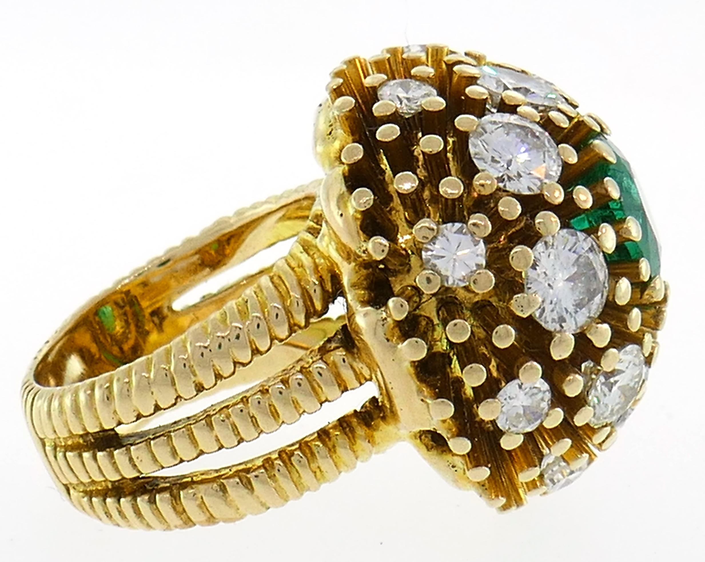 Ruser Emerald Diamond Yellow Gold Ring 1960s 2