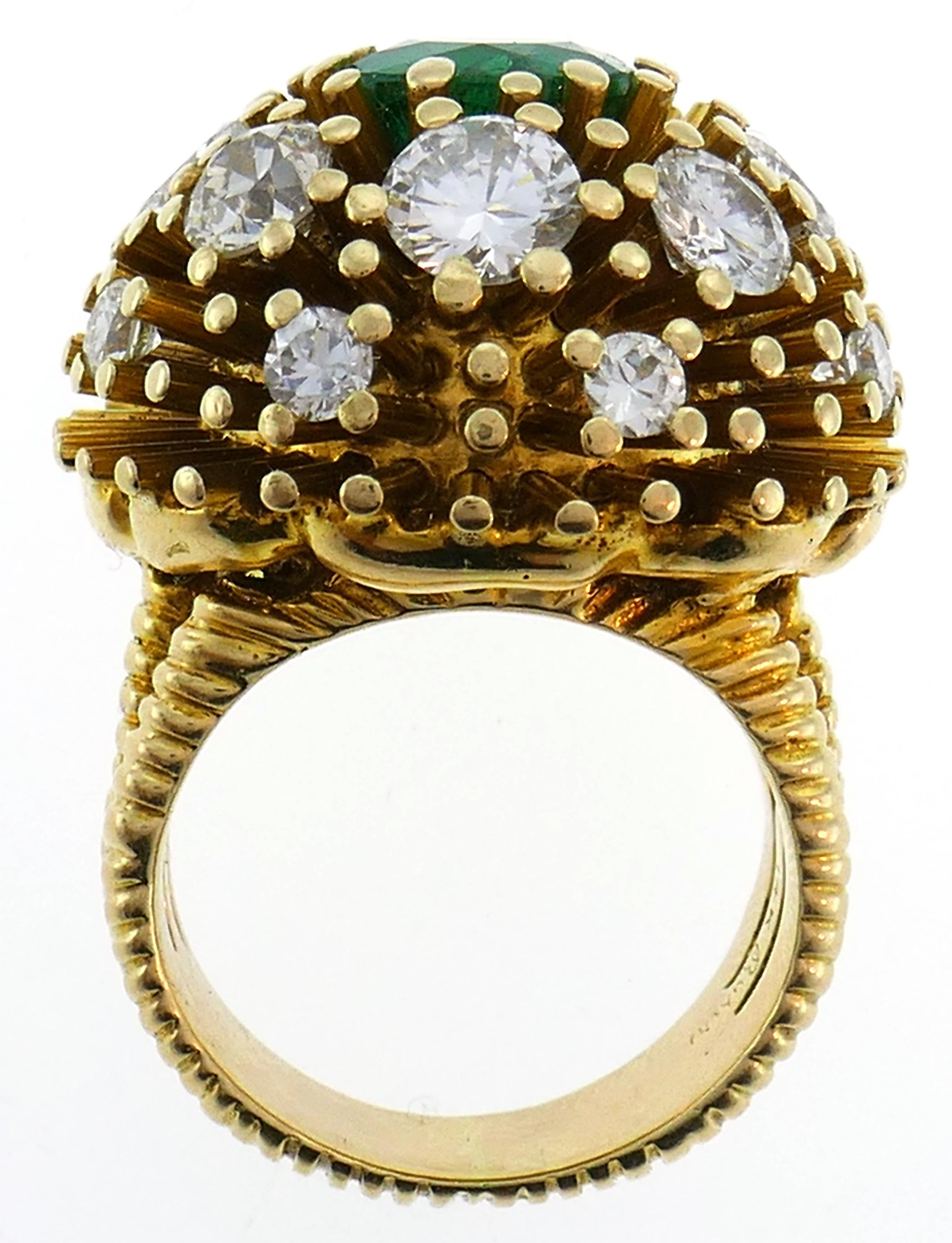 Ruser Emerald Diamond Yellow Gold Ring 1960s 3