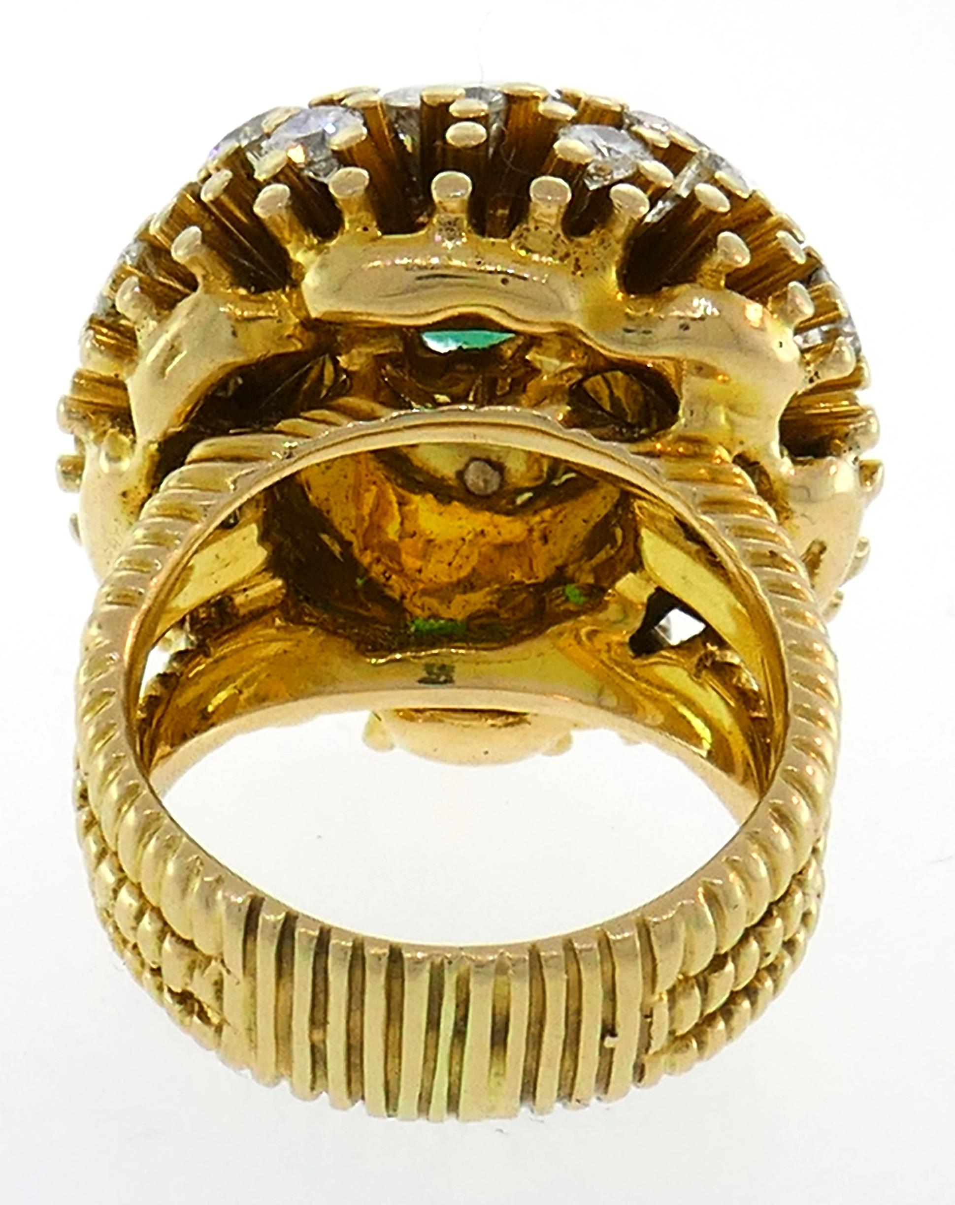 Ruser Emerald Diamond Yellow Gold Ring 1960s 4