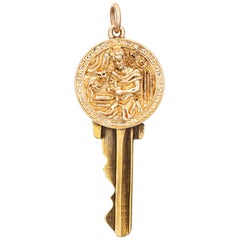 Ruser Key Pendant Charm Vintage 14 Karat Gold Saint Genesius Estate Jewelry