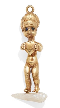 Ruser Mississippi River Pearl and Sapphire Mounted in 14k Gold Angel Pendant 10g