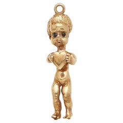 Ruser Mississippi River Pearl and Sapphire Mounted in 14k Gold Angel Pendant 10g