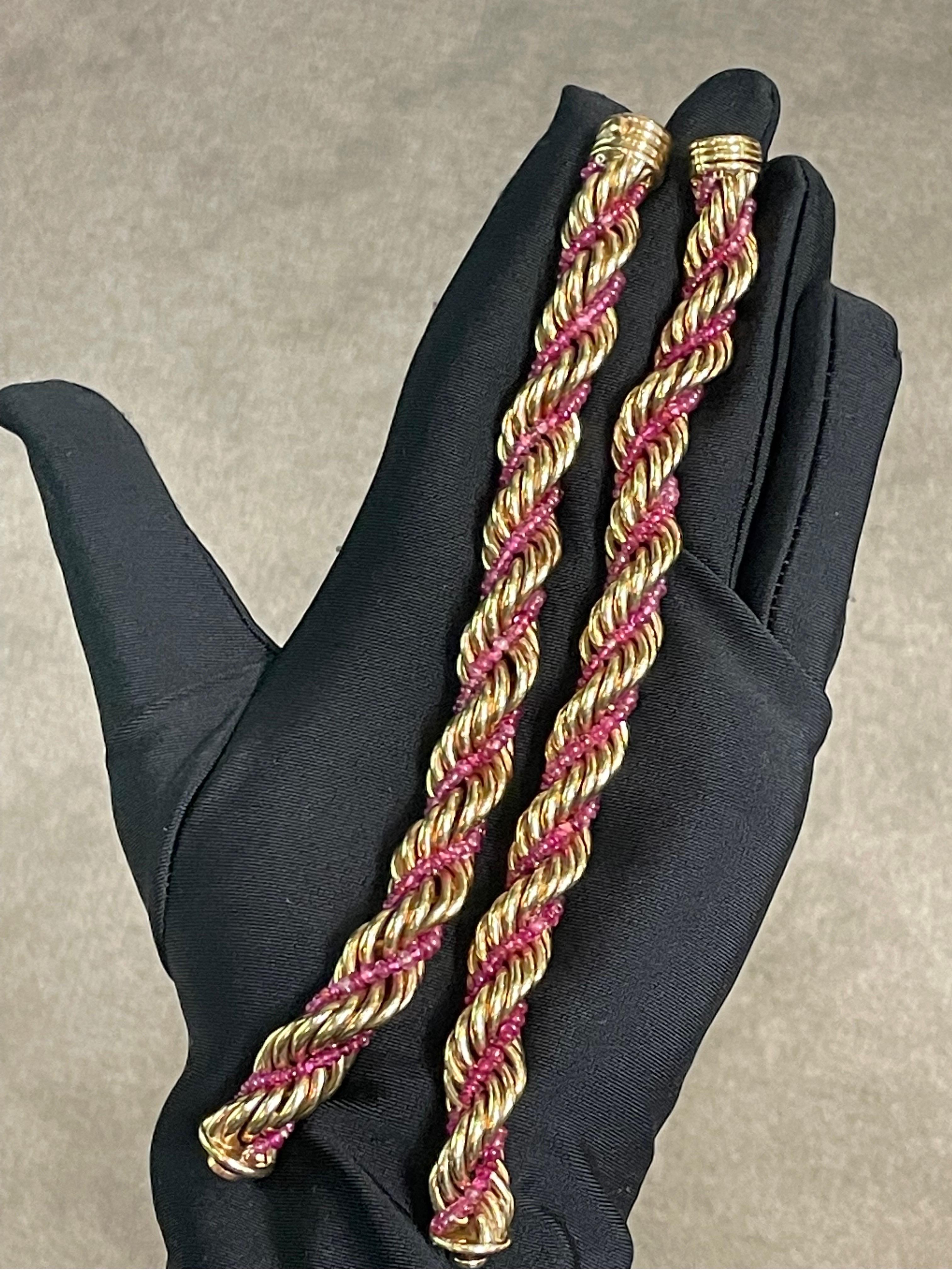 Ruser Pair of Gold and Ruby Bead Rope Bracelets In Excellent Condition For Sale In New York, NY