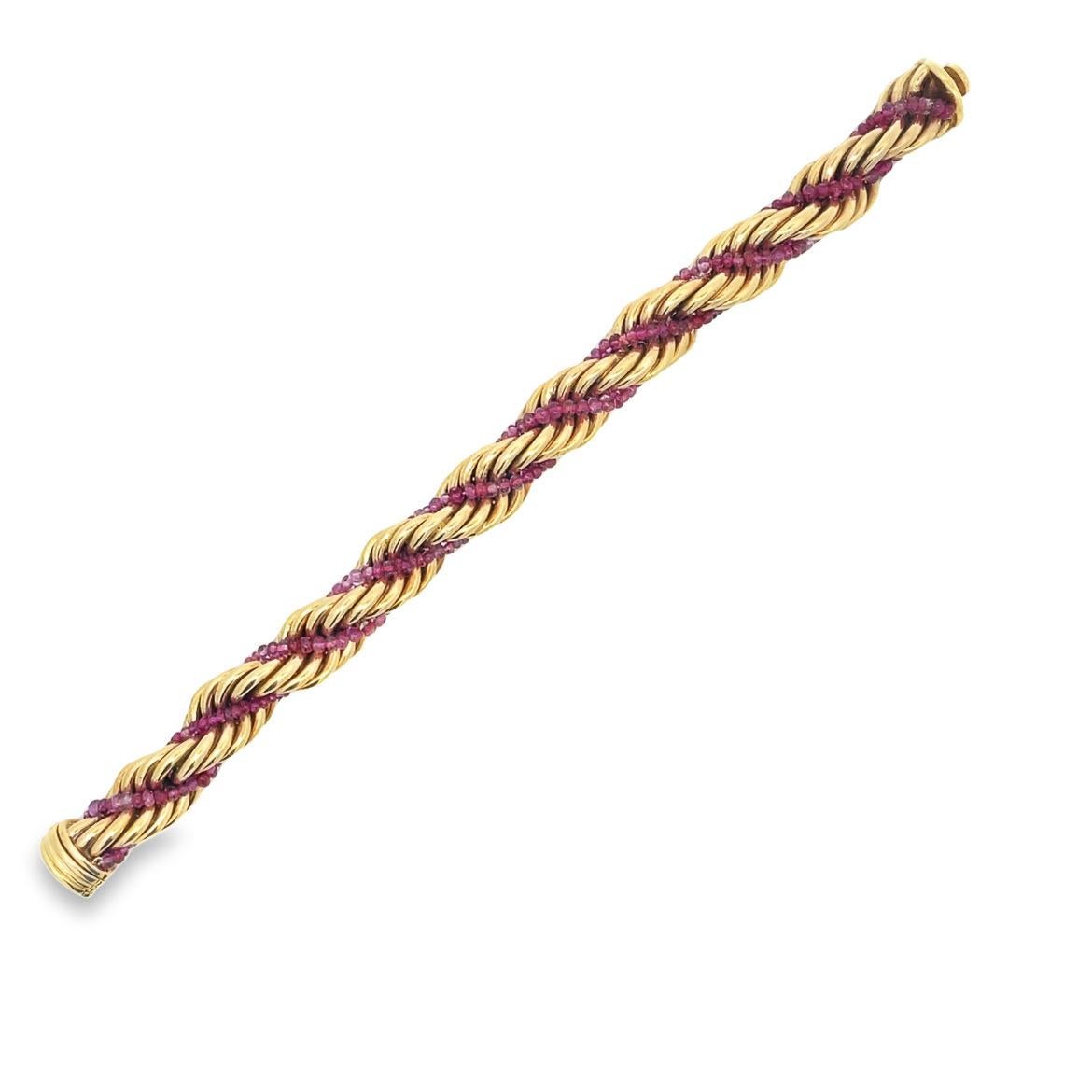 Ruser Pair of Gold and Ruby Bead Rope Bracelets For Sale 3