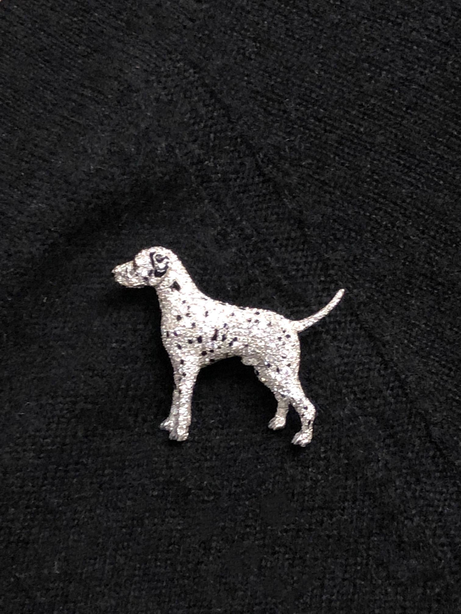 Ruser Platinum and Diamond Exquisite 1940s Dalmatian Dog Brooch In Excellent Condition In Chicago, IL