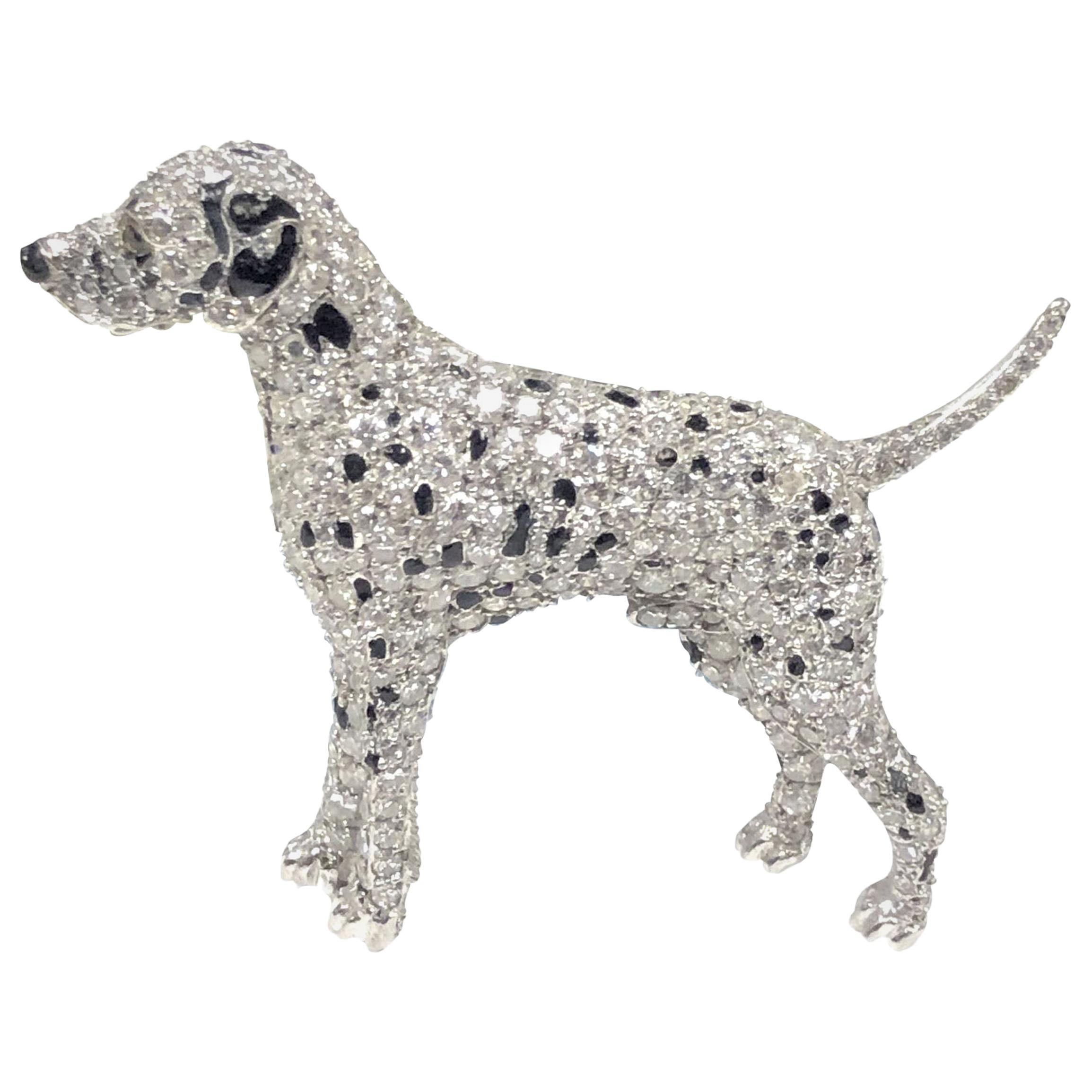 Ruser Platinum and Diamond Exquisite 1940s Dalmatian Dog Brooch
