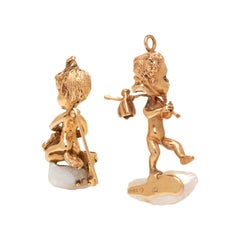 Willliam Ruser Sapphire and Pearl Cherub 14K Yellow Gold Brooch and Pendant Set