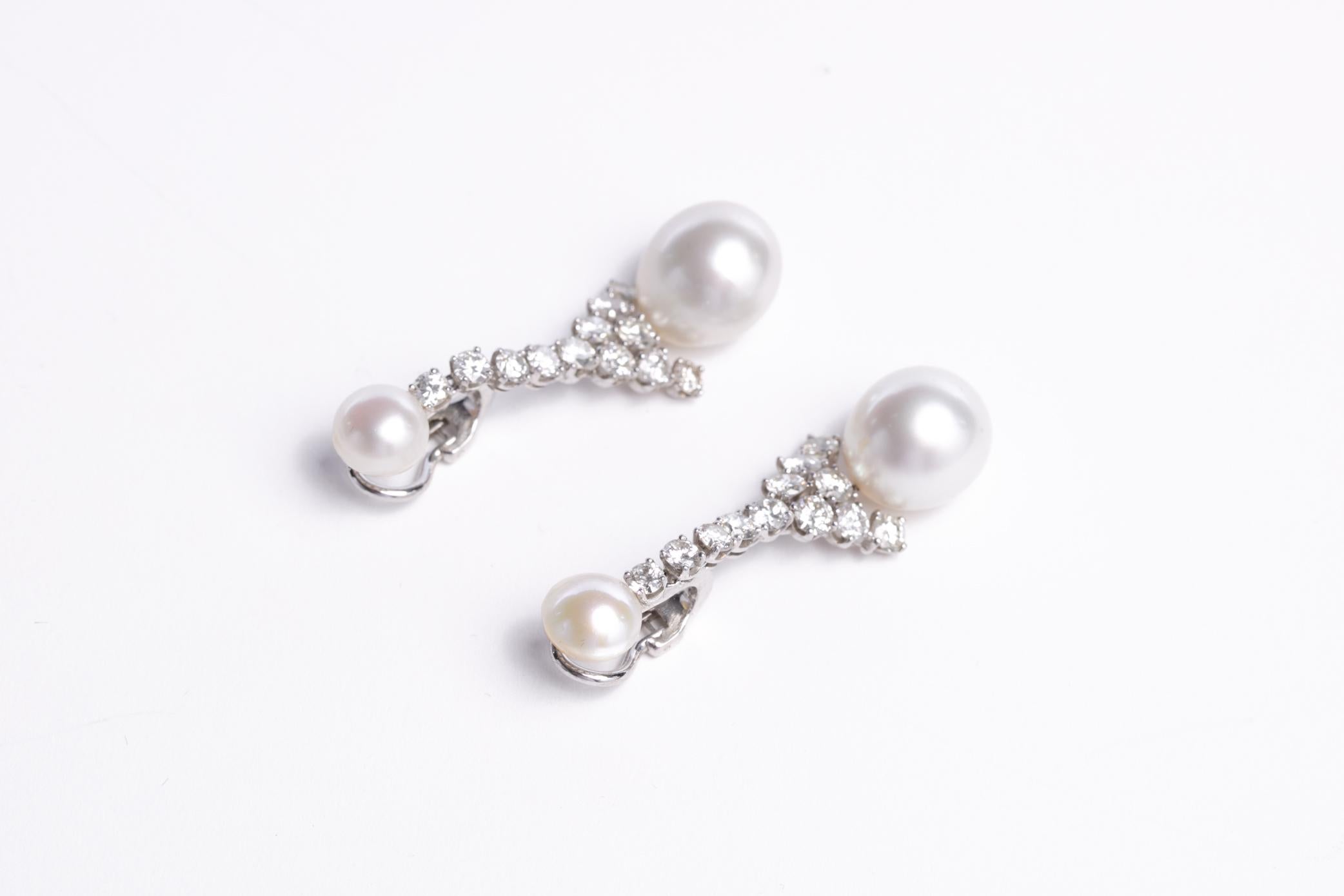 Ruser Signed Pearl and Diamond Earrings For Sale 4