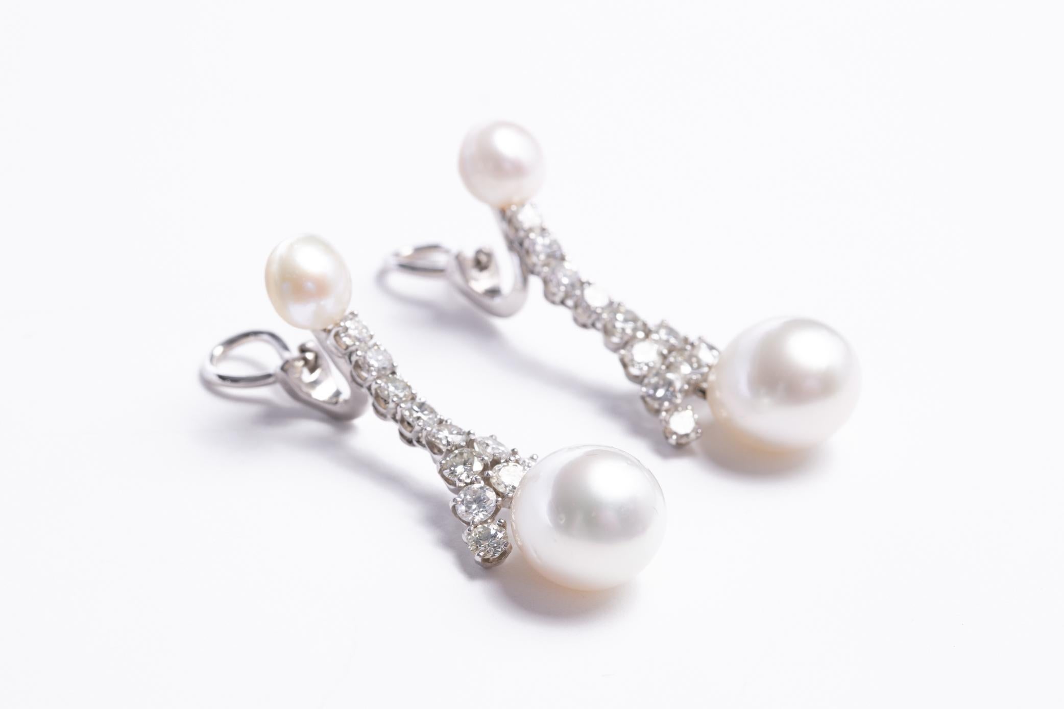 Women's Ruser Signed Pearl and Diamond Earrings For Sale