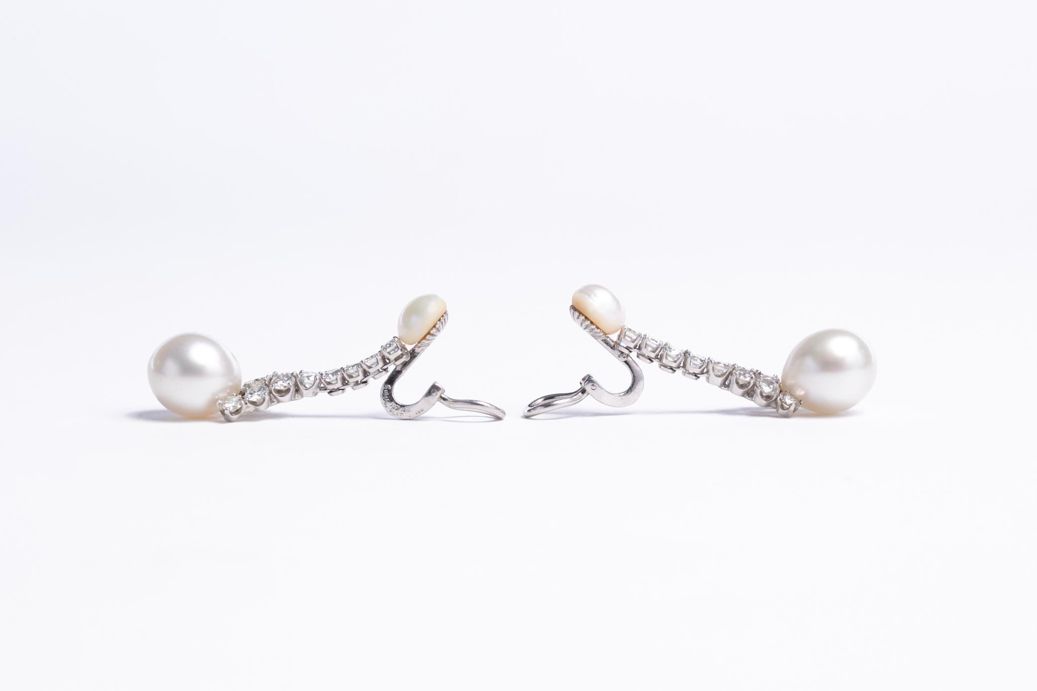 Ruser Signed Pearl and Diamond Earrings For Sale 2