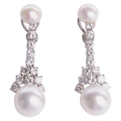 Ruser Signed Pearl and Diamond Earrings