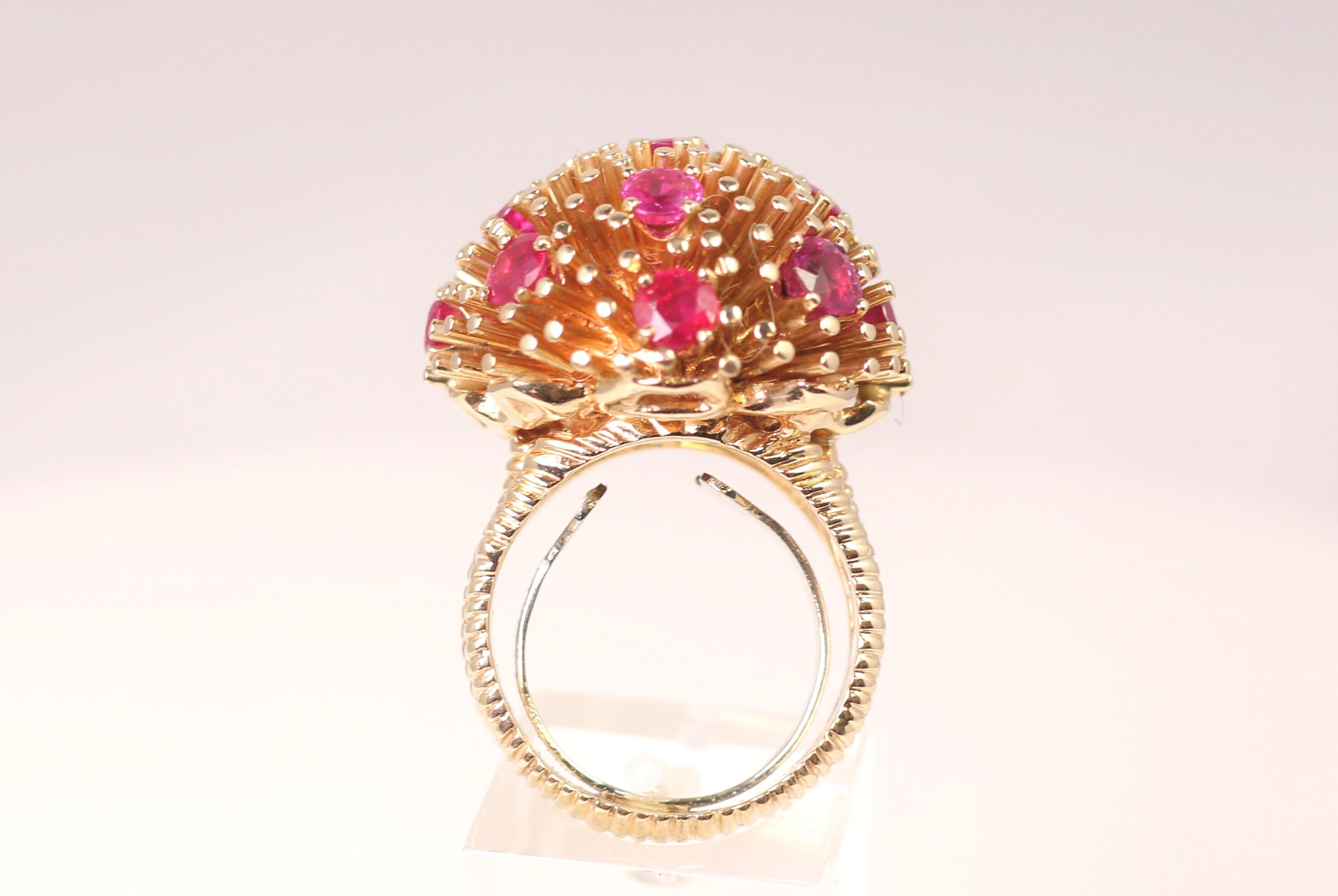Modern Ruser Yellow Gold Burmese Ruby Dome Ring