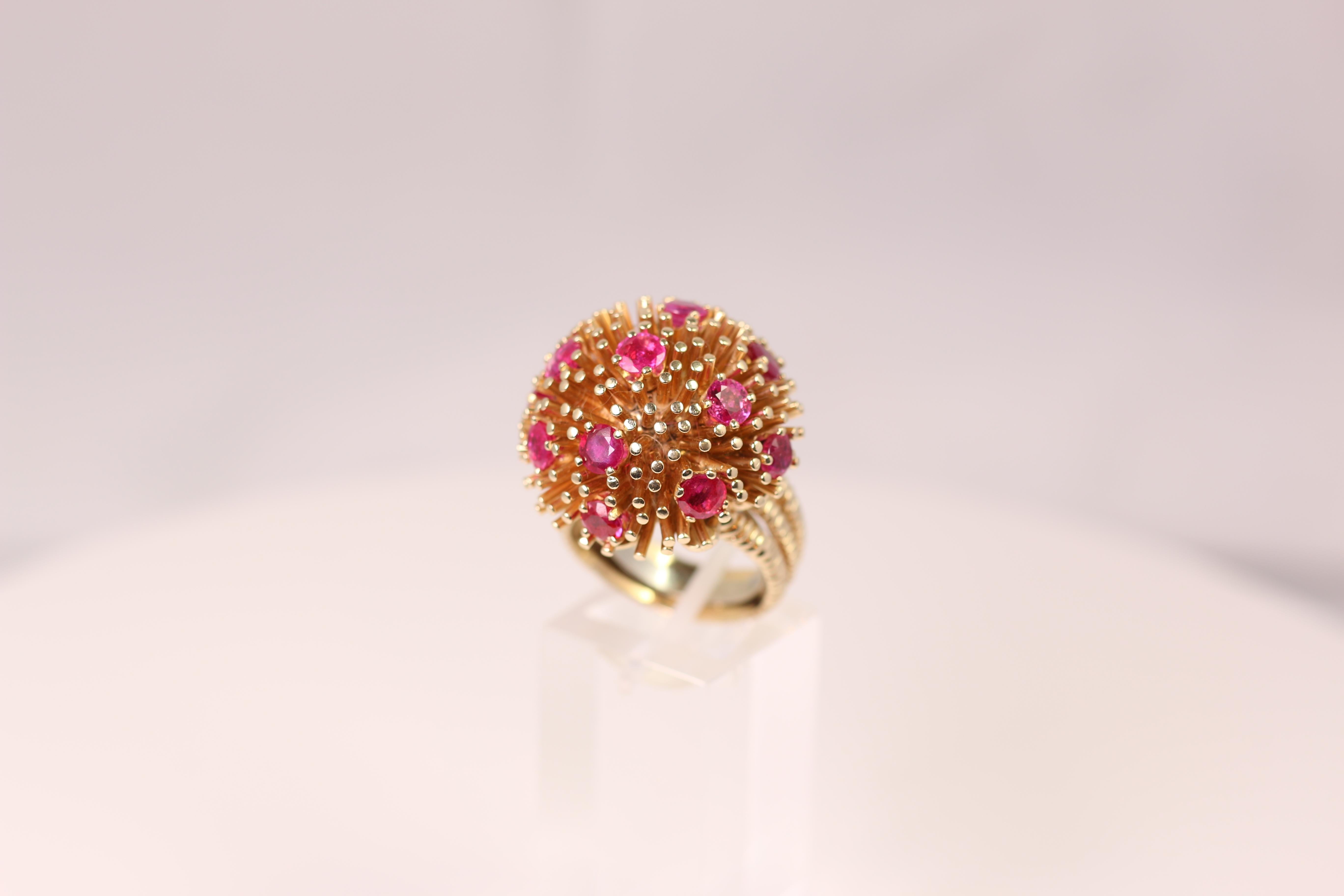 Round Cut Ruser Yellow Gold Burmese Ruby Dome Ring