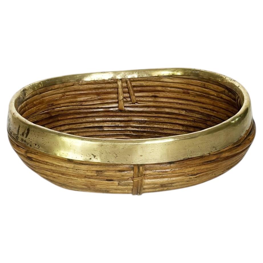 Rush and brass basket, French Riviera style, France