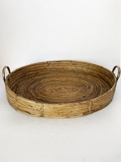 Rush and brass tray, France, 1960