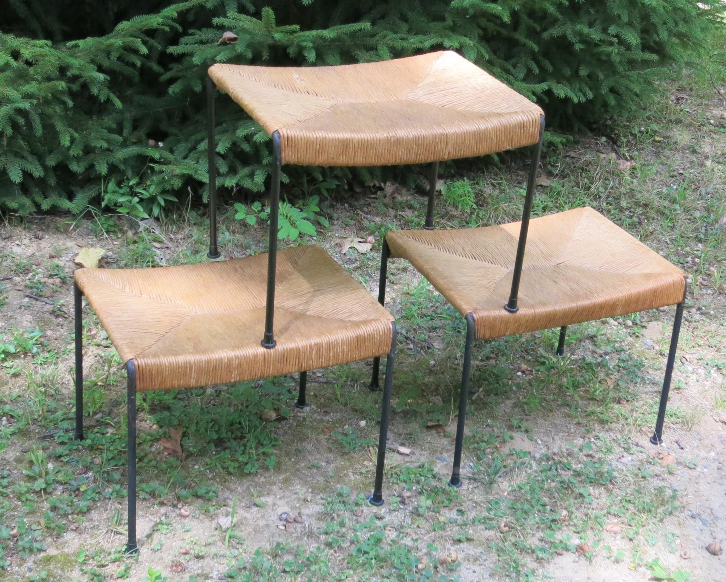 Arthur Umanoff iron and rush stools 14.25