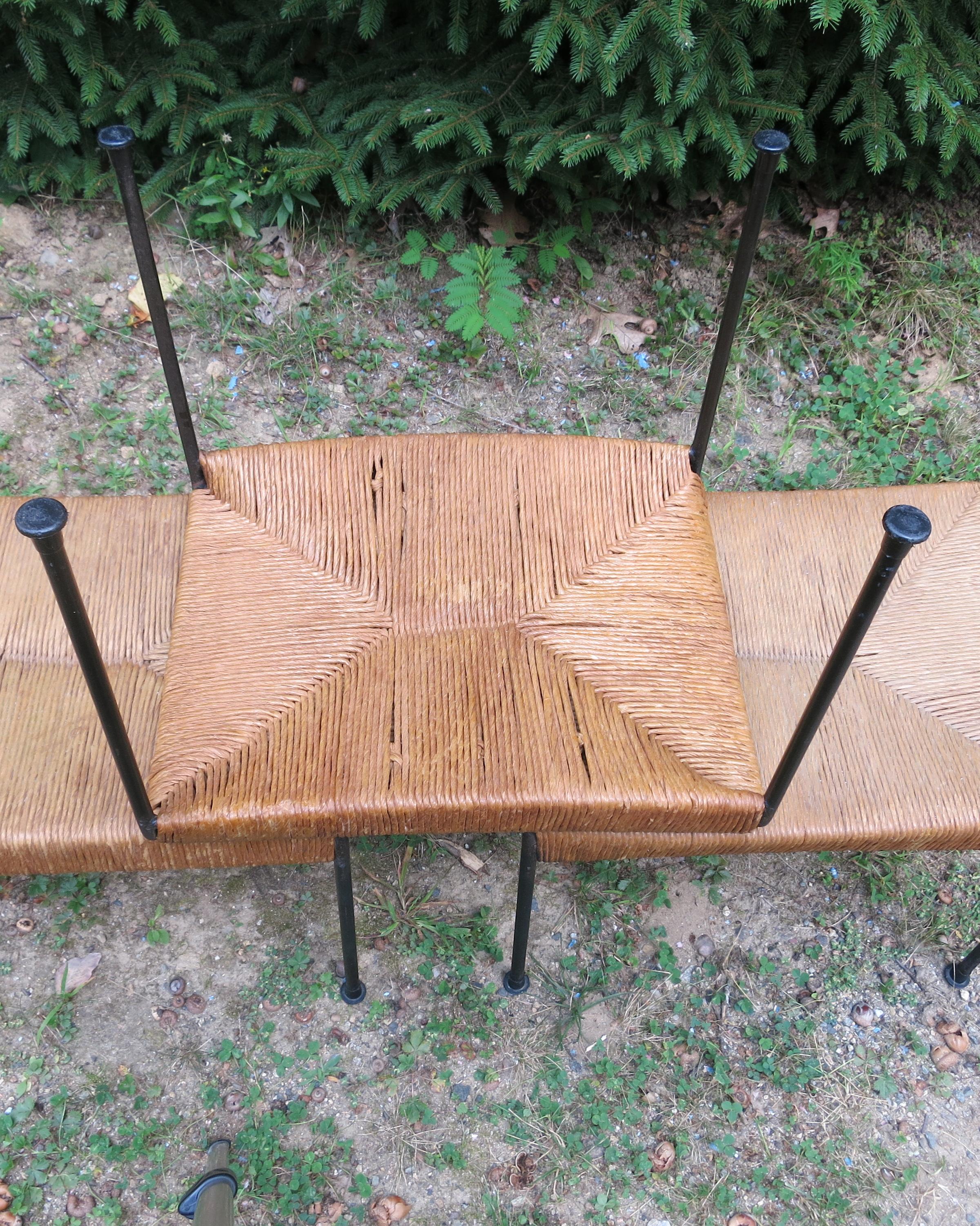 Mid-20th Century Rush and Iron Seat Stools Arthur Umanoff, 1950s For Sale