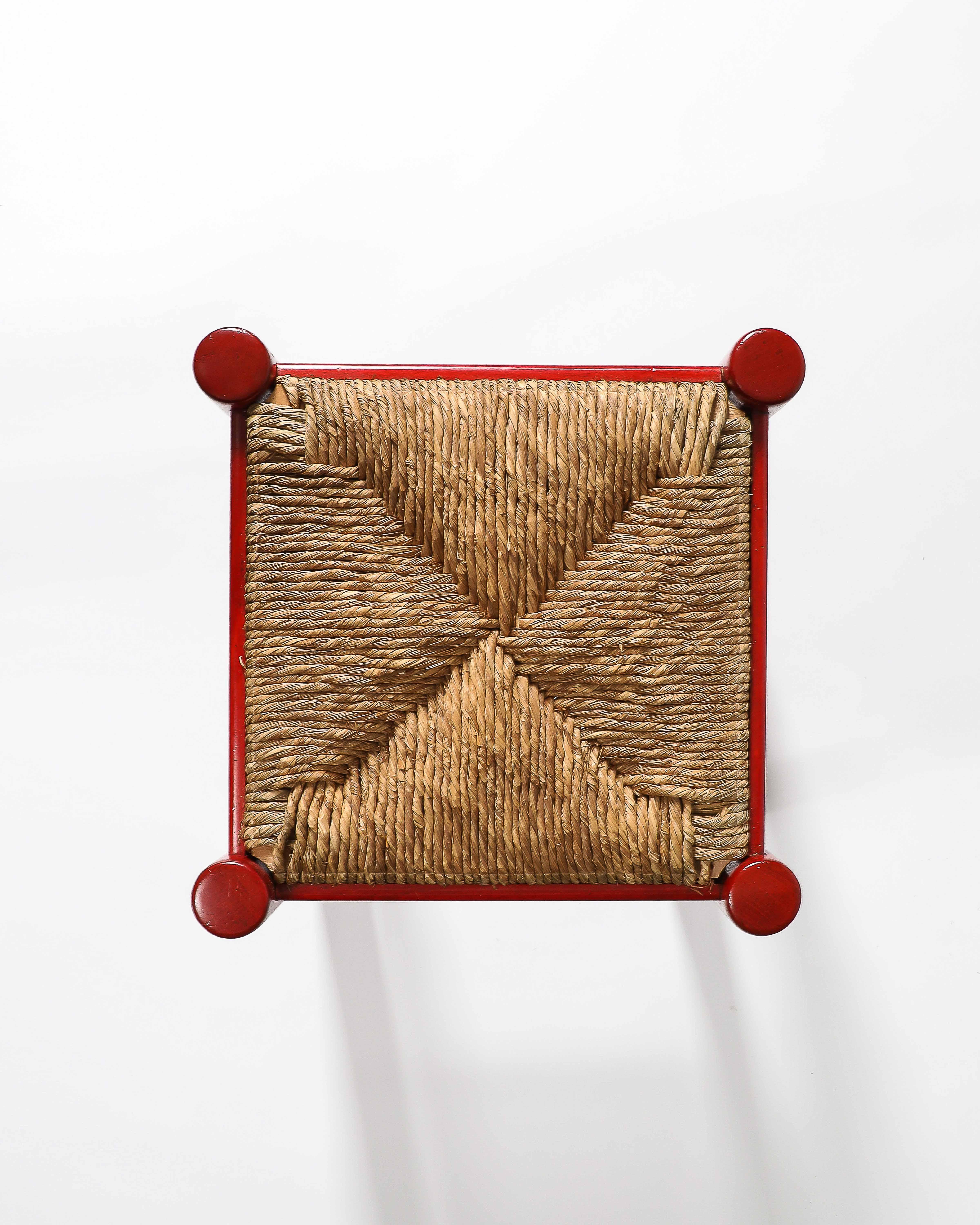 Rush and Lacquered Wood Stool, Italy, c. 1950 For Sale 5