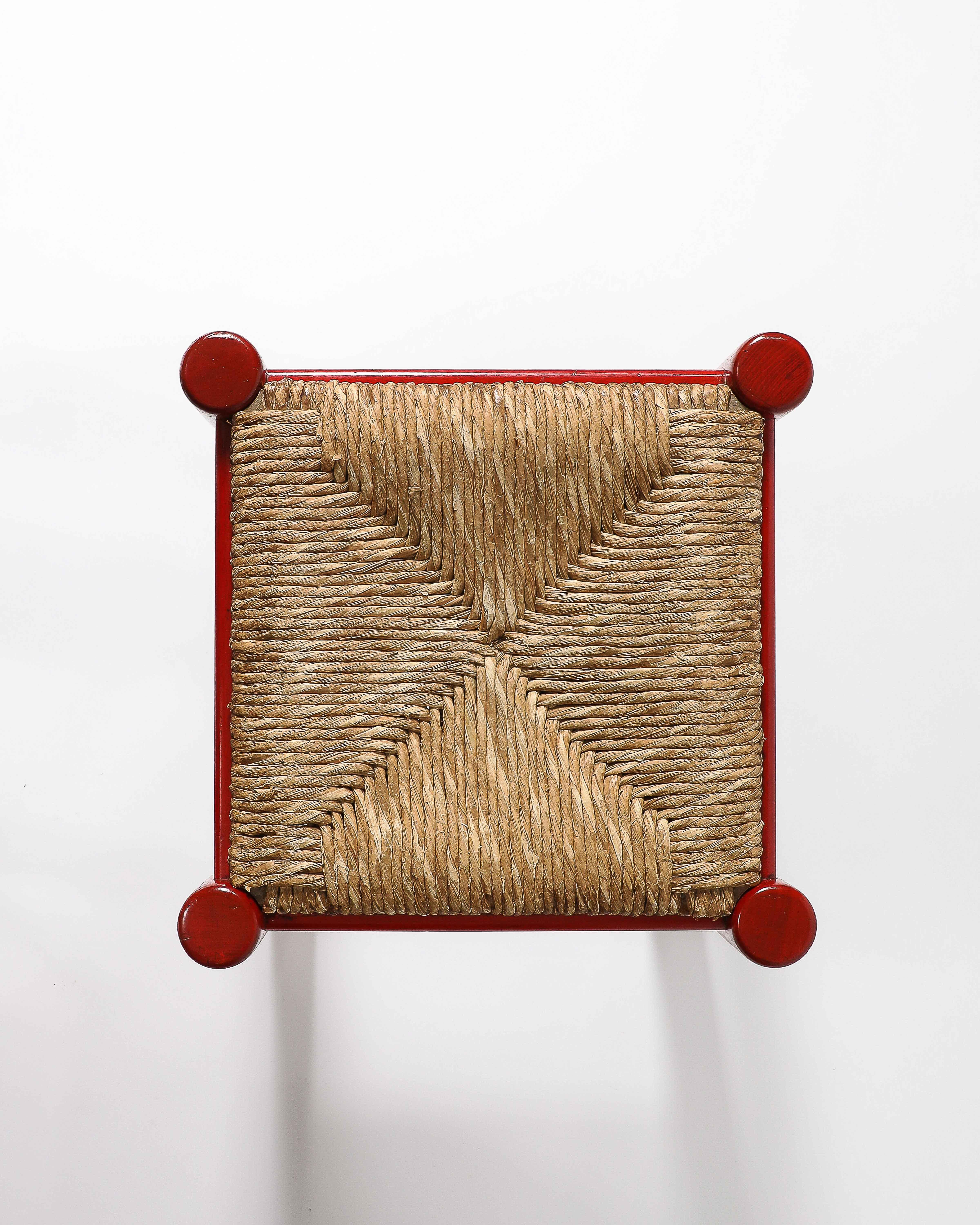 Rush and Lacquered Wood Stool, Italy, c. 1950 For Sale 6