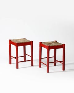 Rush and Lacquered Wood Stool, Italy, c. 1950