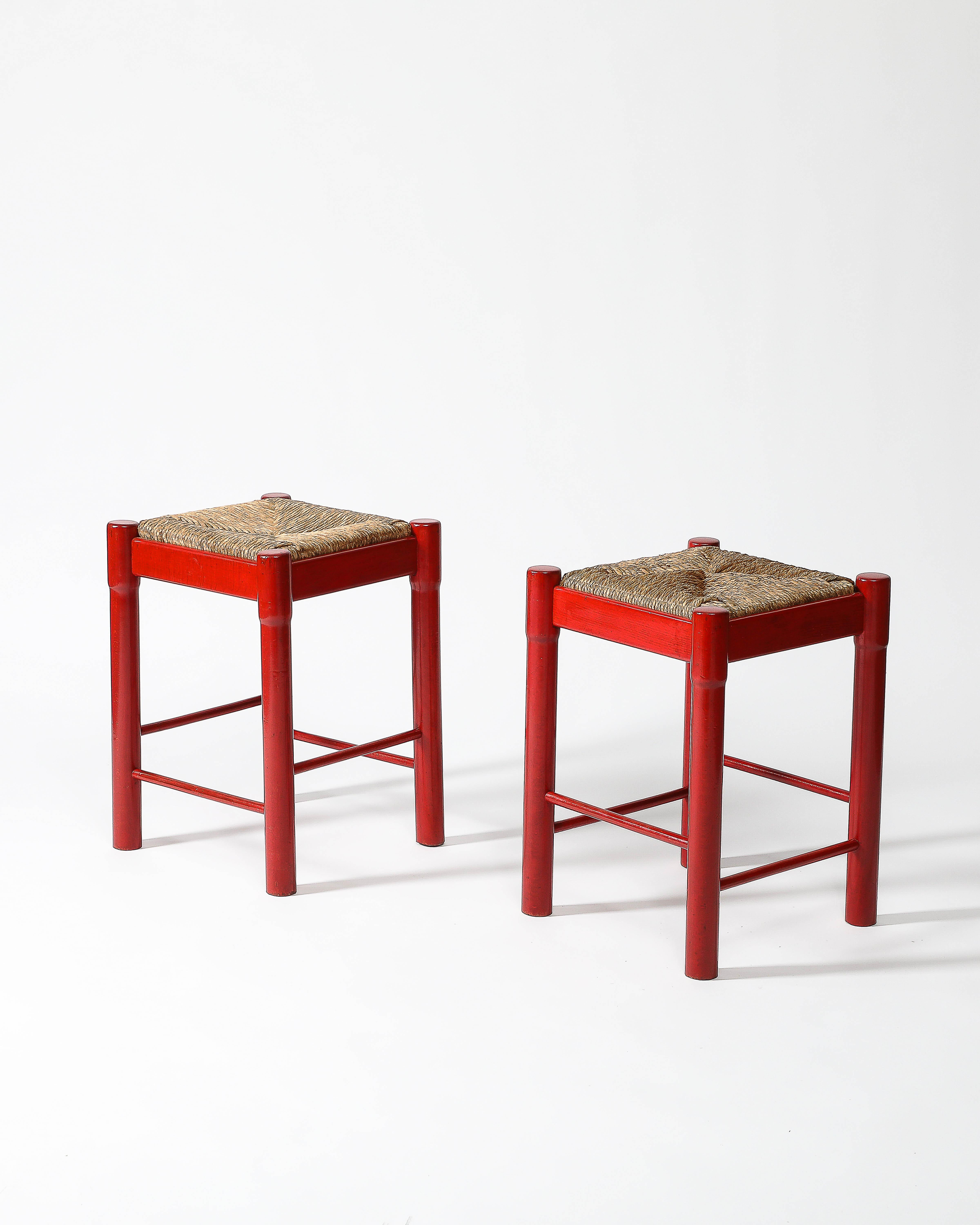 Rush and Lacquered Wood Stool, Italy, c. 1950 In Good Condition For Sale In New York City, NY
