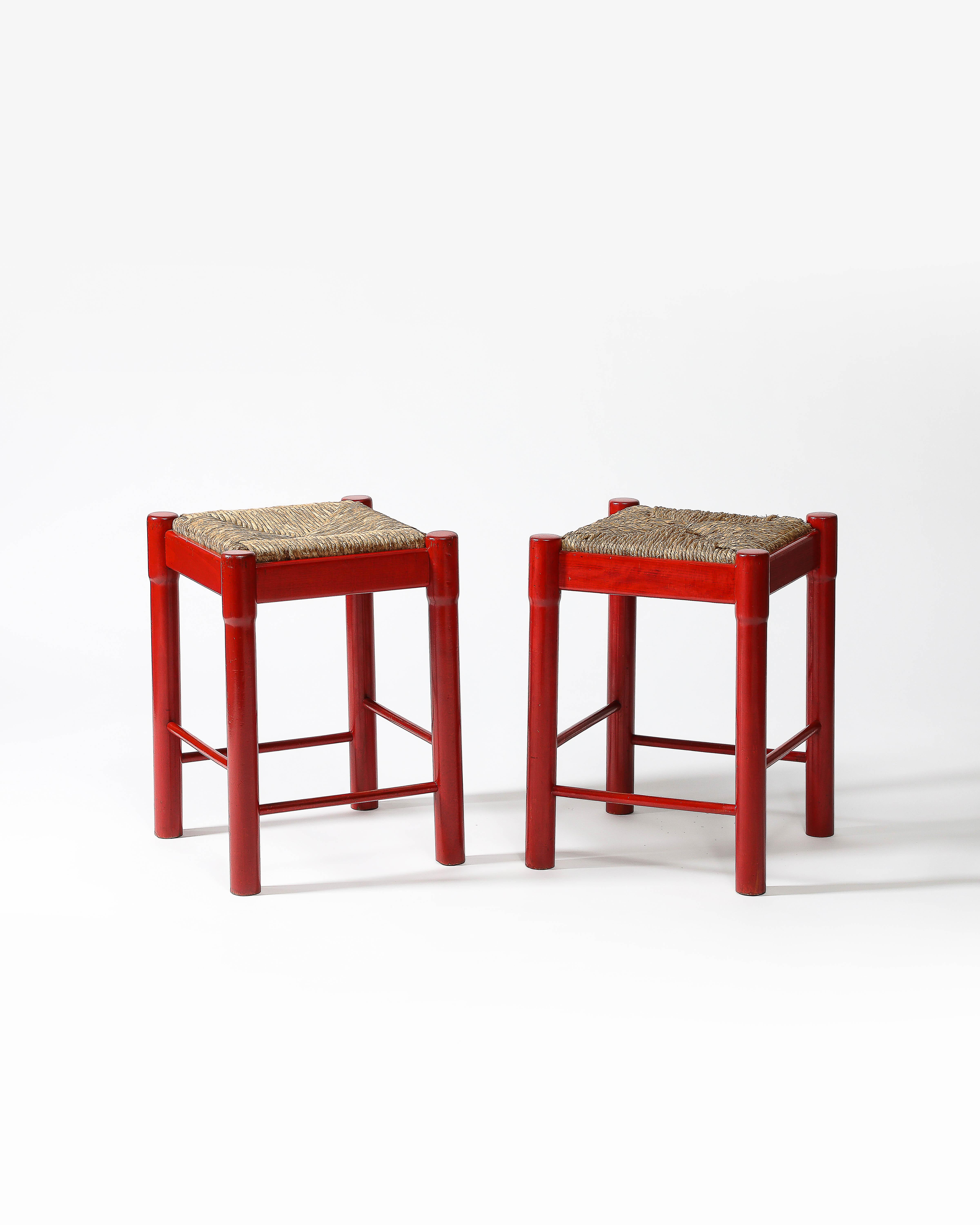 Rush and Lacquered Wood Stool, Italy, c. 1950 For Sale 2