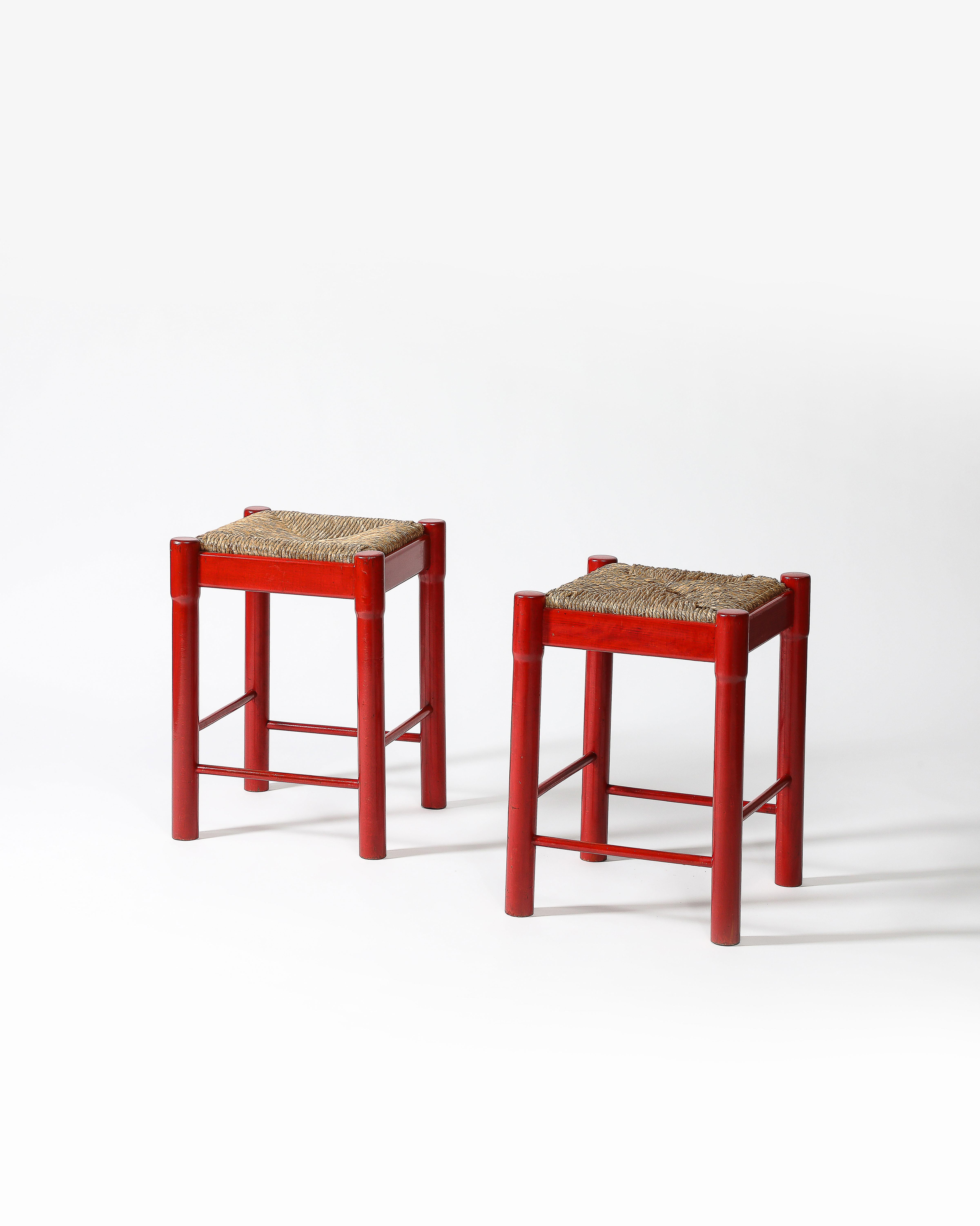 Rush and Lacquered Wood Stool, Italy, c. 1950 For Sale 3