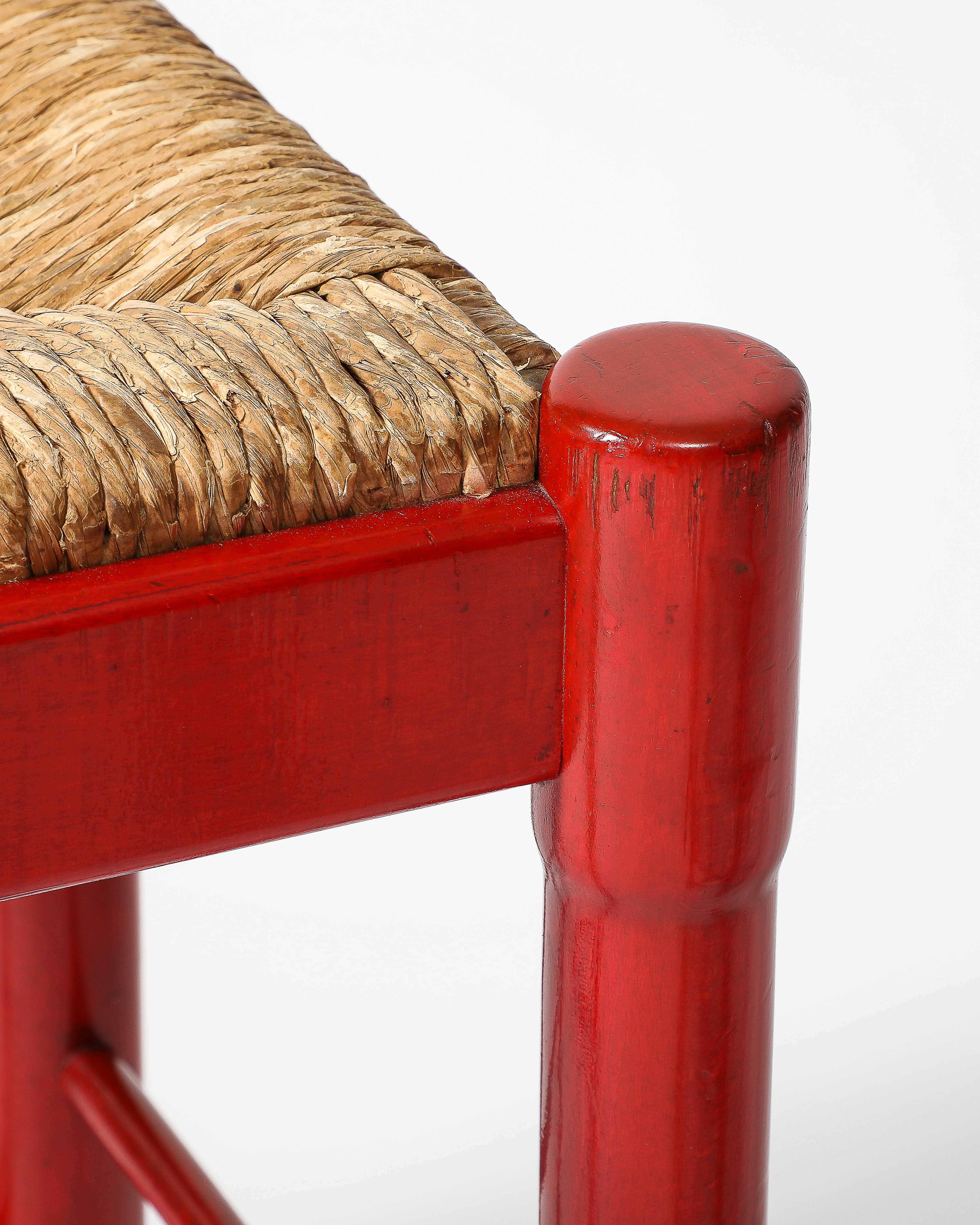 Rush and Lacquered Wood Stool, Italy, c. 1950 For Sale 4