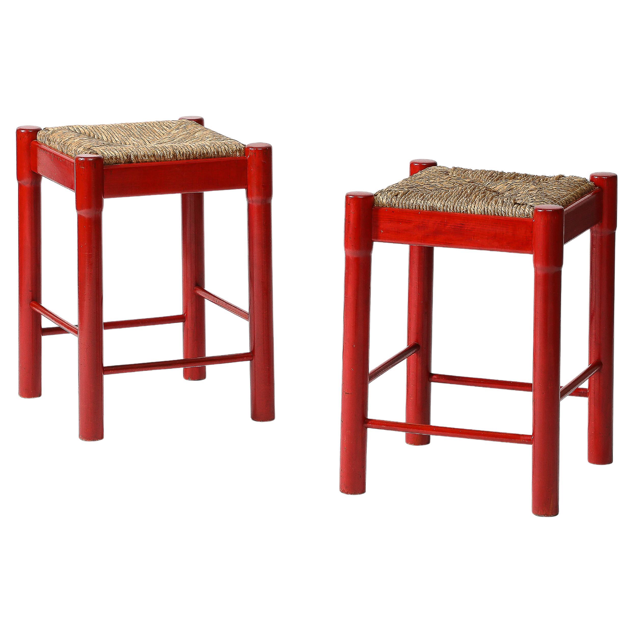 Rush and Lacquered Wood Stool, Italy, c. 1950