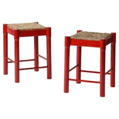 Rush and Lacquered Wood Stool, Italy, c. 1950