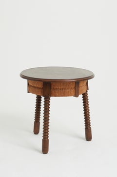 Rush And Oak Side Table, France, 1940s