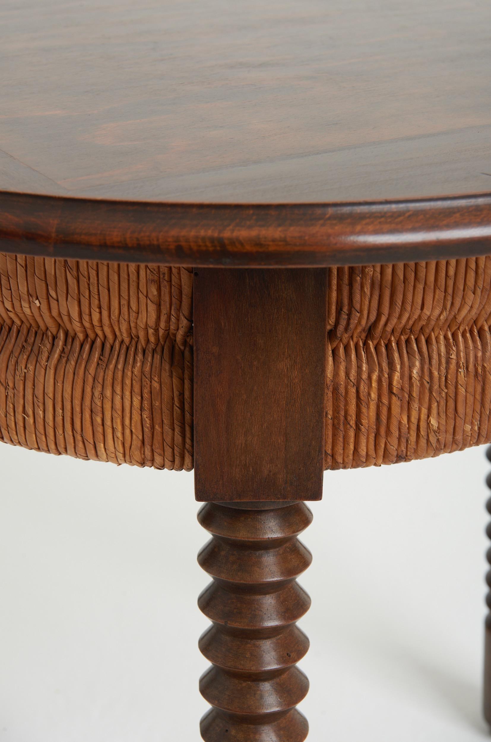 French Rush And Oak Side Table, France, 1940s For Sale