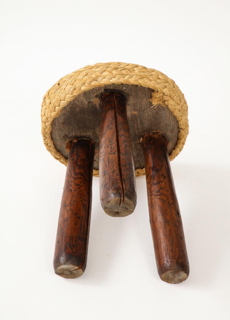 Rush and Pine Stool by Adrian Audoux and Frida Minet, c. 1960 For Sale 1