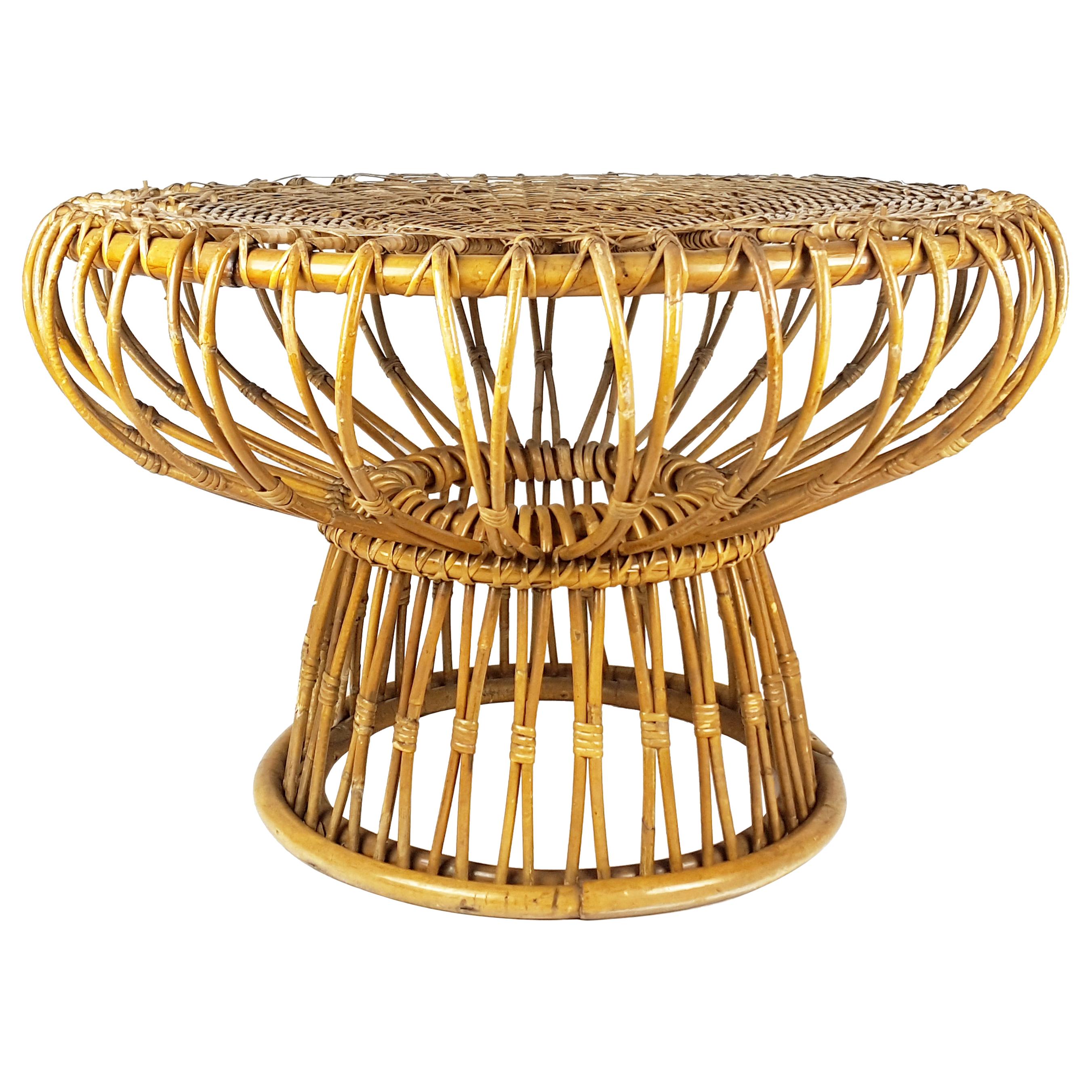 Rush and Rattan Midcentury Round Coffee Table by Franca Helg for Bonacina, 1955 For Sale