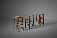 Rush and Wood Bar Stools, 1970s