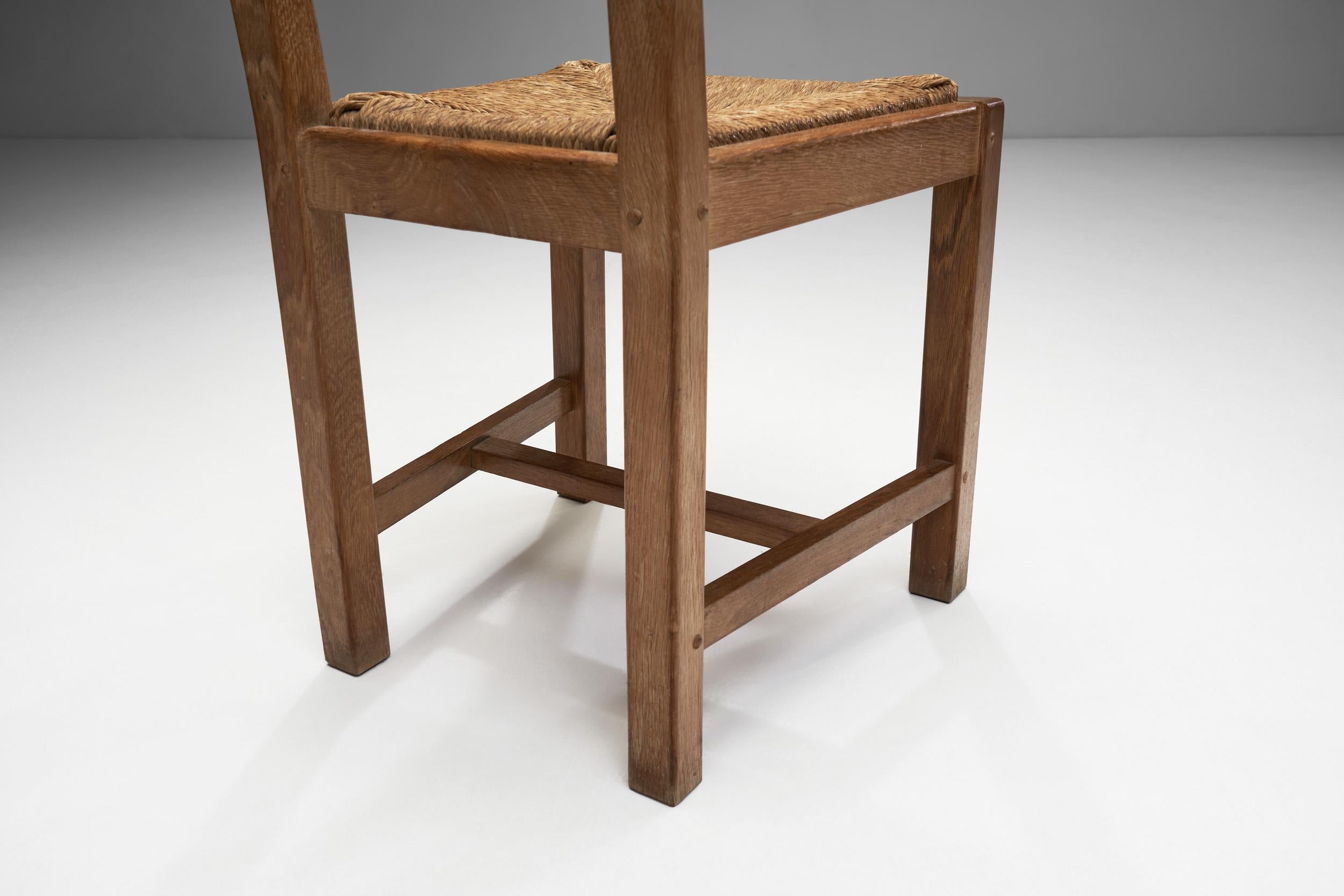 Rush and Wood Rustic Dining Chair Set, Europe, ca 1950s For Sale 9