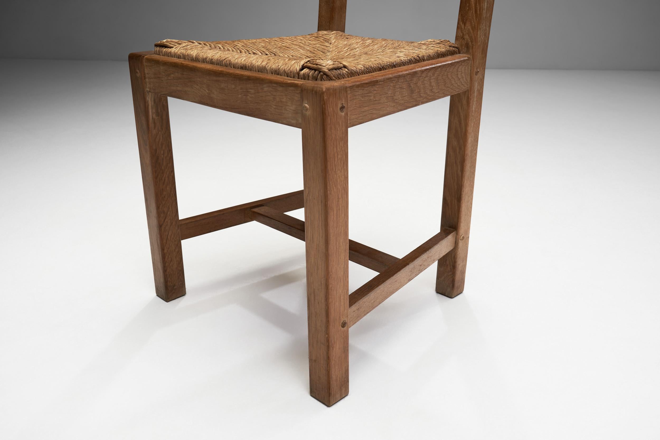 Rush and Wood Rustic Dining Chair Set, Europe, ca 1950s For Sale 10