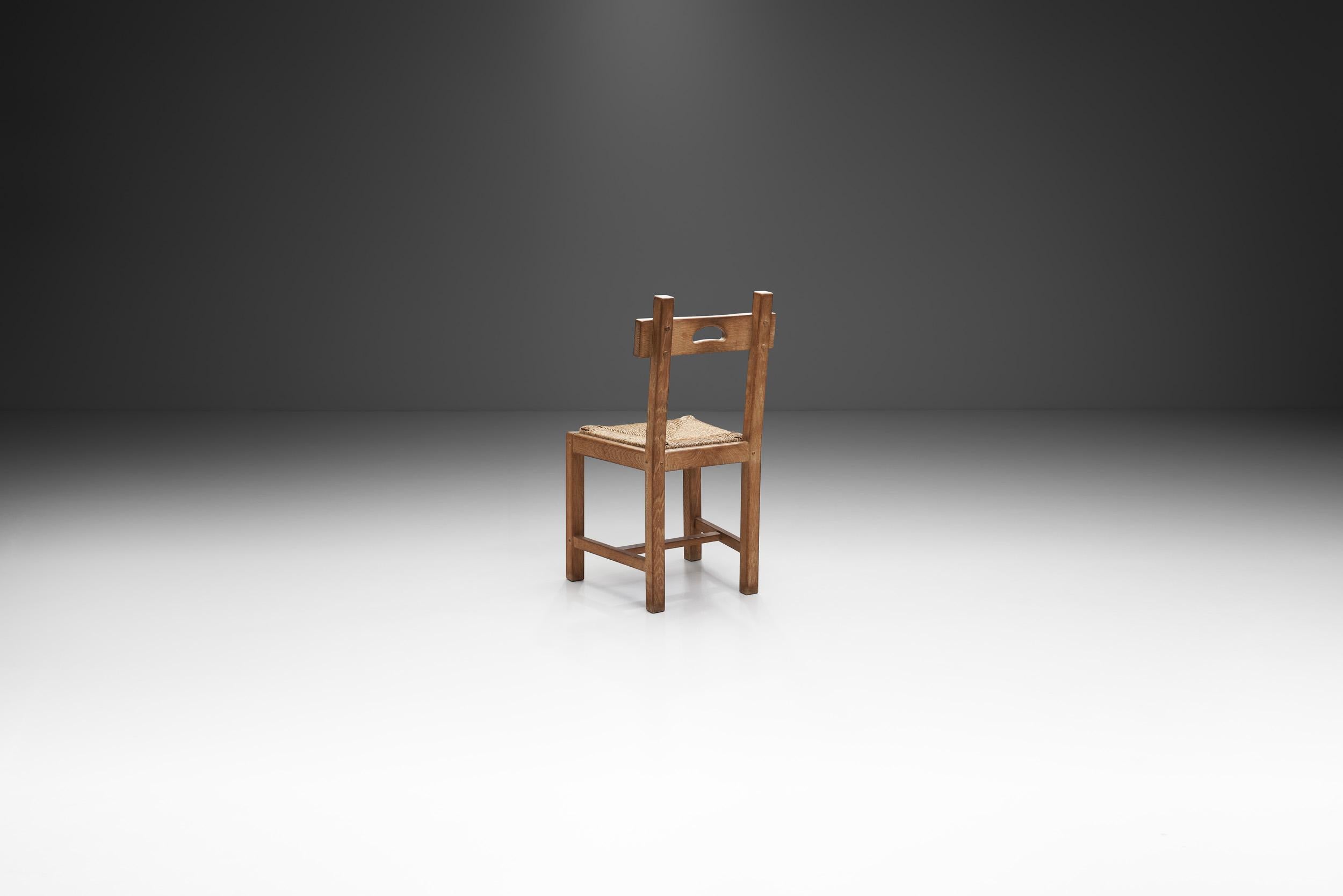 Rush and Wood Rustic Dining Chair Set, Europe, ca 1950s For Sale 1