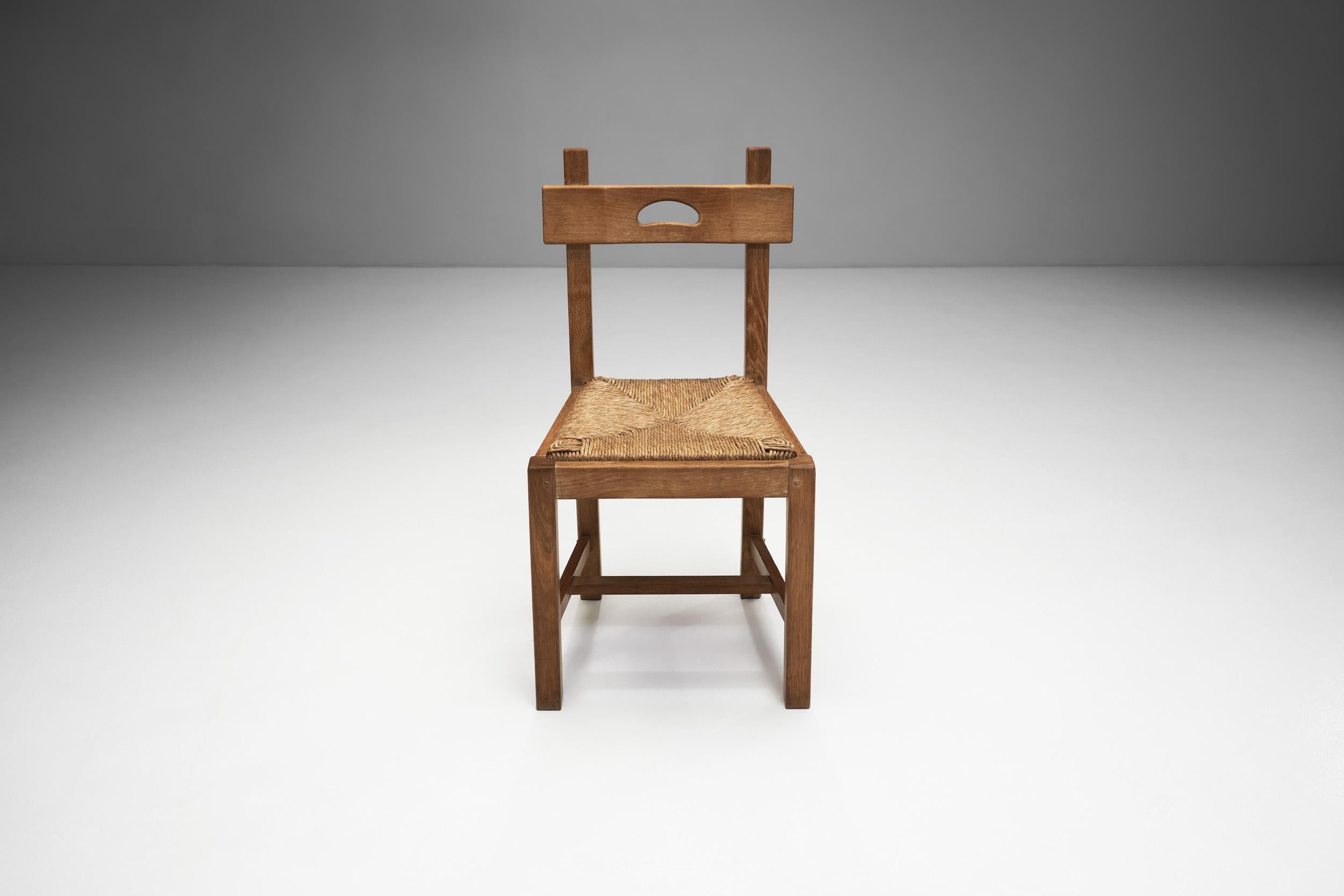 Rush and Wood Rustic Dining Chair Set, Europe, ca 1950s For Sale 2
