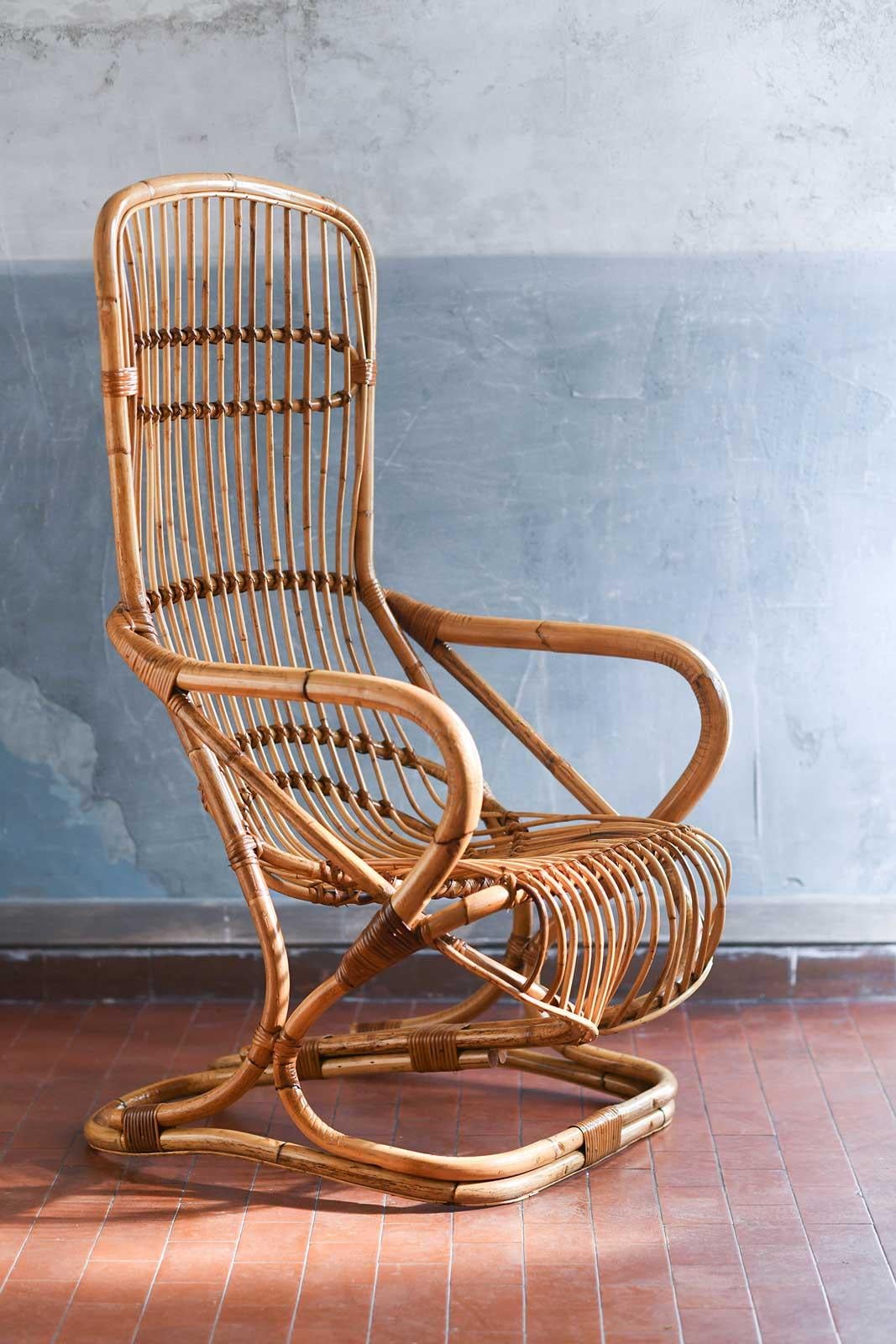 italien Fauteuil en jonc avec dossier haut, Italie 1970 en vente